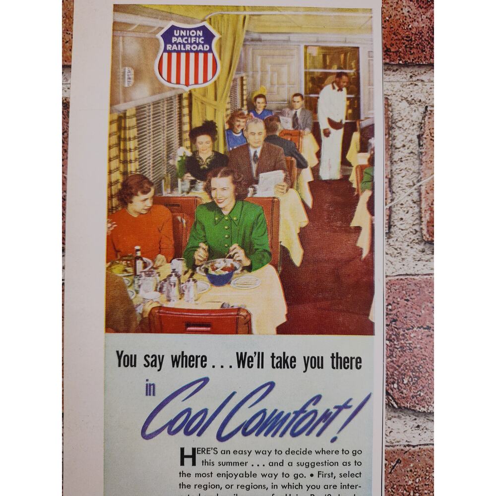 1950 Union Pacific Railroad Travel by Train in Cool Comfort Vtg Print Ad